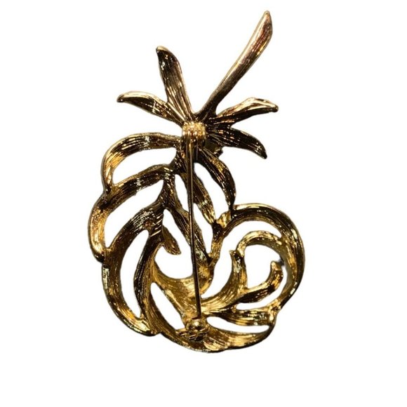 Vintage Goldtone Feather Brooch Rhinestones 2" Pin - Picture 4 of 6